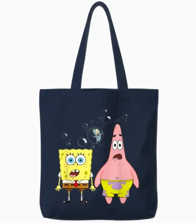Sponge Bob Squarepants Patrick Star Squidward Bubbles Tote Bags - Navy