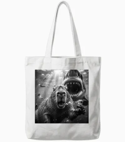 Capybara Selfie Unterwasser Lustige Szene Illustration Tote Bags - White