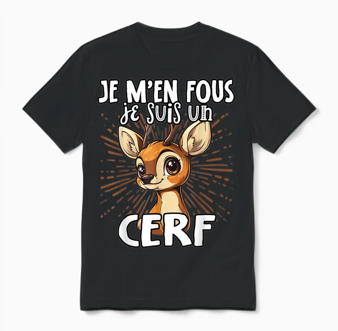 Je M'en Fous Je Suis Un Cerf - Cute Deer T-Shirt, Black, S Unisex T-Shirt in Black