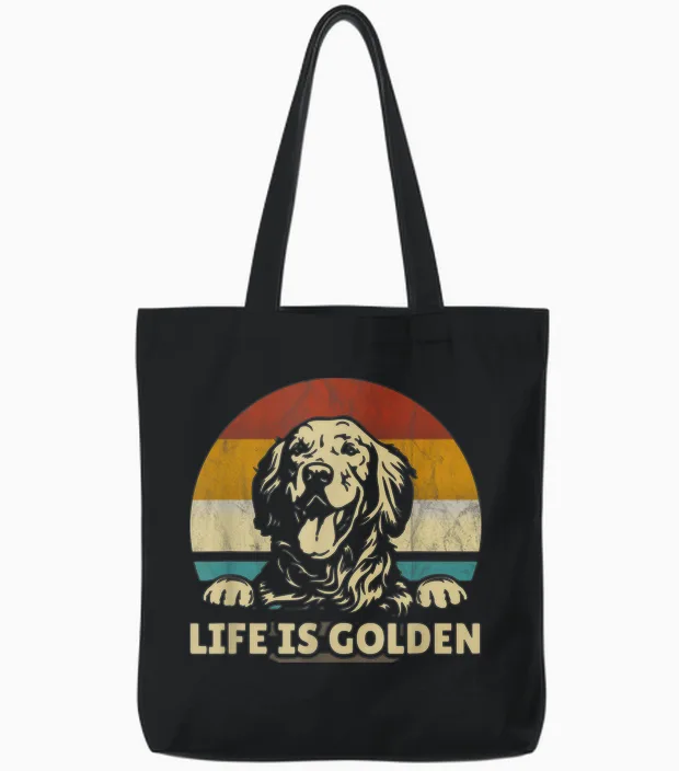 Golden Retriever Dog Life Is Golden Retro Vintage T-Shirt Small Tote Bags in Black