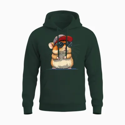 Cool Hamster Costume with Cap and Sunglasses Unisex Hoodie - Forest