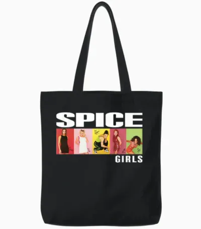 Official Spice Girls Photo Block T-Shirt, Black Tote Bags - Black