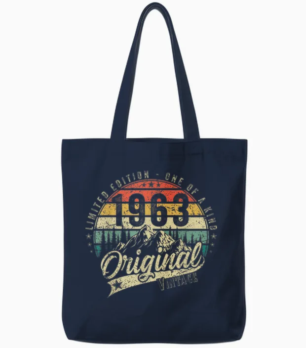 1963 Vintage Vintage Birthday Retro Men's Women's Gift T-Shirt, Black Tote Bags in Navy