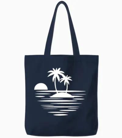 Island with Palms White Tote Bags - Navy
