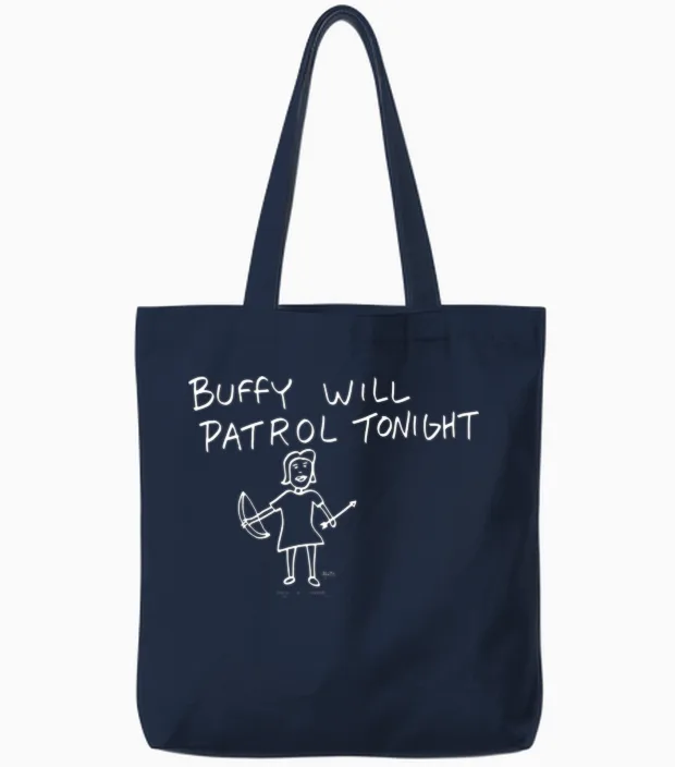 Buffy the Vampire Slayer Buffy Will Patrol Tonight Tote Bags in Navy