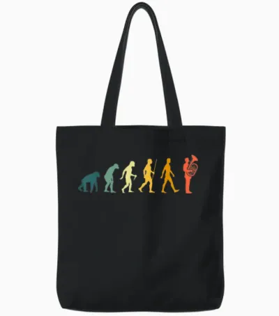 Tubaspieler Evolution Tubist Retro Musiker Entwicklung Tuba Tote Bags - Black