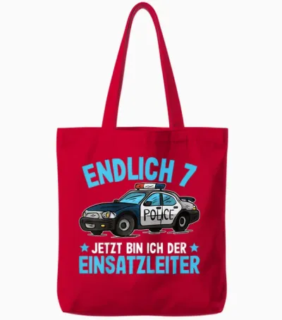 Children's Police Seven Years | 7th Birthday Boy Police T-Shirt, Black, 80 Tote Bags - Red