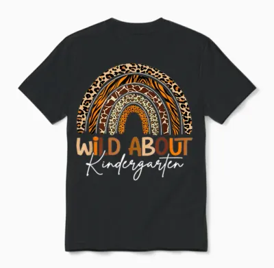 Back to School Wild About Kindergarten Leopard Rainbow Unisex T-Shirt - Black