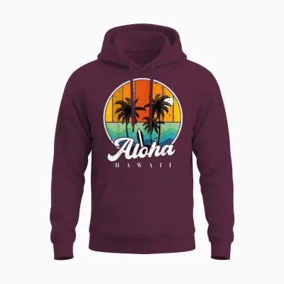 Aloha Hawaii Palm Beach T-Shirt for Children, Teenagers, Boys Unisex Hoodie - Maroon