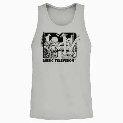 Mademark X Mtv - Cryptid-Filled Mtv Logo Feat. Bigfoot, Ufo, & Nessie Outline Unisex Tank Top - Ash