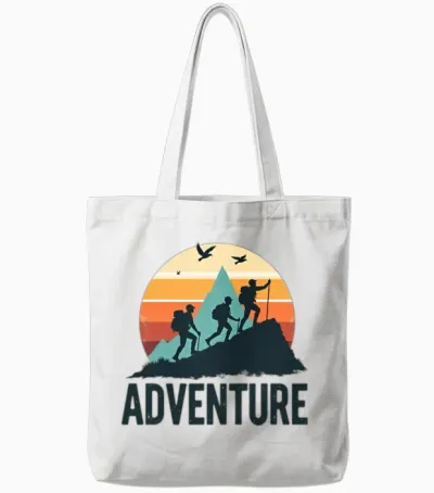 Hiking Adventure Silhouette Design Tote Bags - White