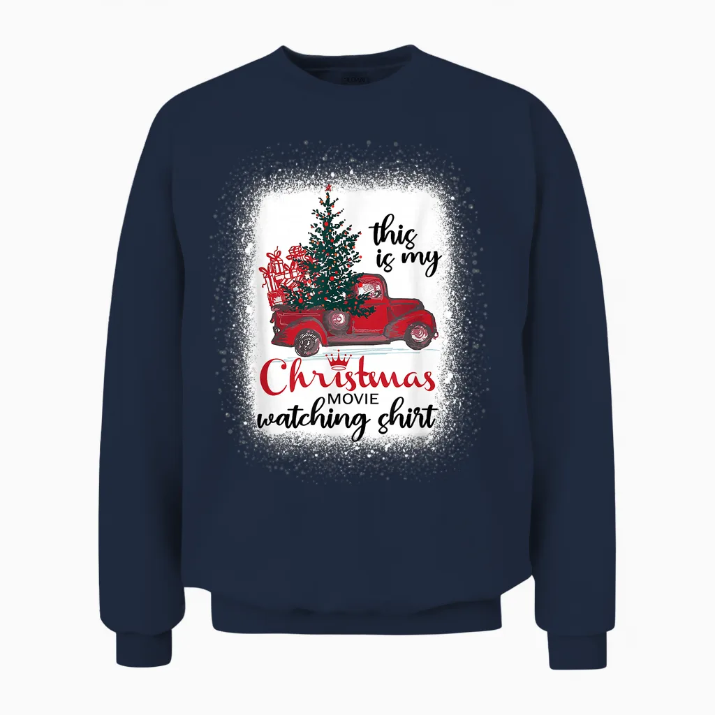 This Is My Christmas Movie Watching Shirt Vintage Red Truck Unisex Sweatshirt in Navy