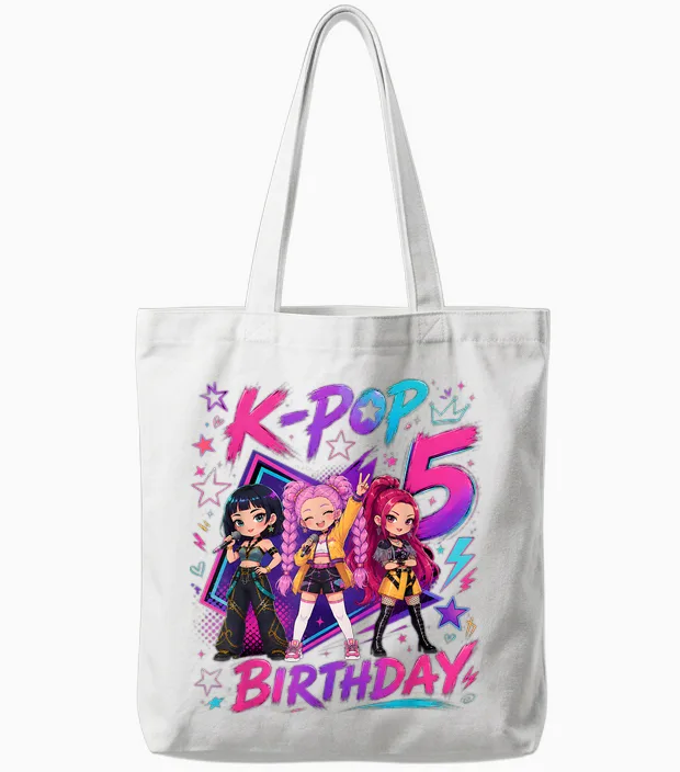 Kids It's My 5th K Pop Birthday Girl 5 Year Old K-Pop Bday Tote Bags in White