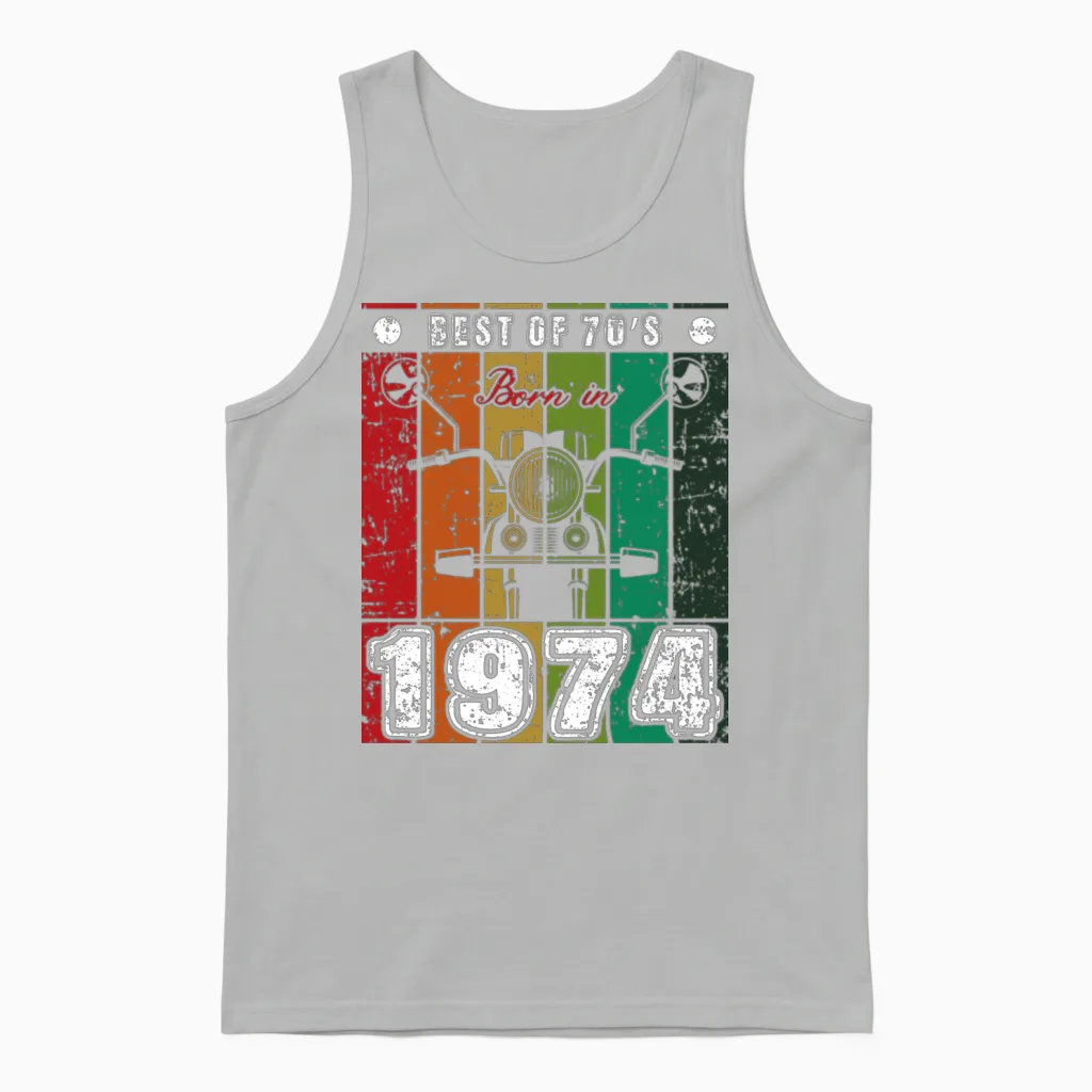 Best of 70's Born in 1974 Classic Motorcycle Unisex Tank Top in Ash