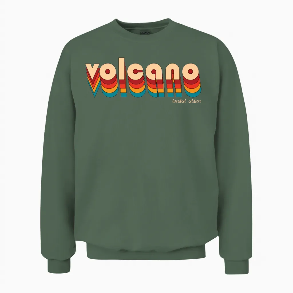 Volcano Retro Unisex Sweatshirt in Military Green