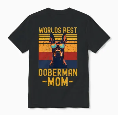 Doberman with Sunglasses Retro Unisex T-Shirt - Black