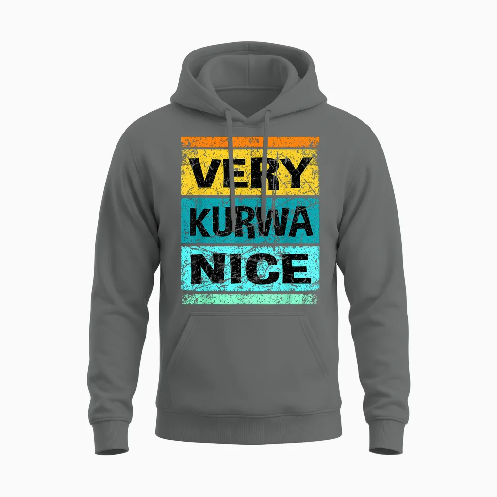 Retro Very Kurwa Nice Shirt Polen Shirt Polska Unisex Hoodie in Graphite Heather