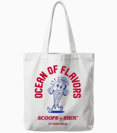 Stranger Things Scoops Ahoy Ocean of Flavors Snow Cone Logo Tote Bags - White
