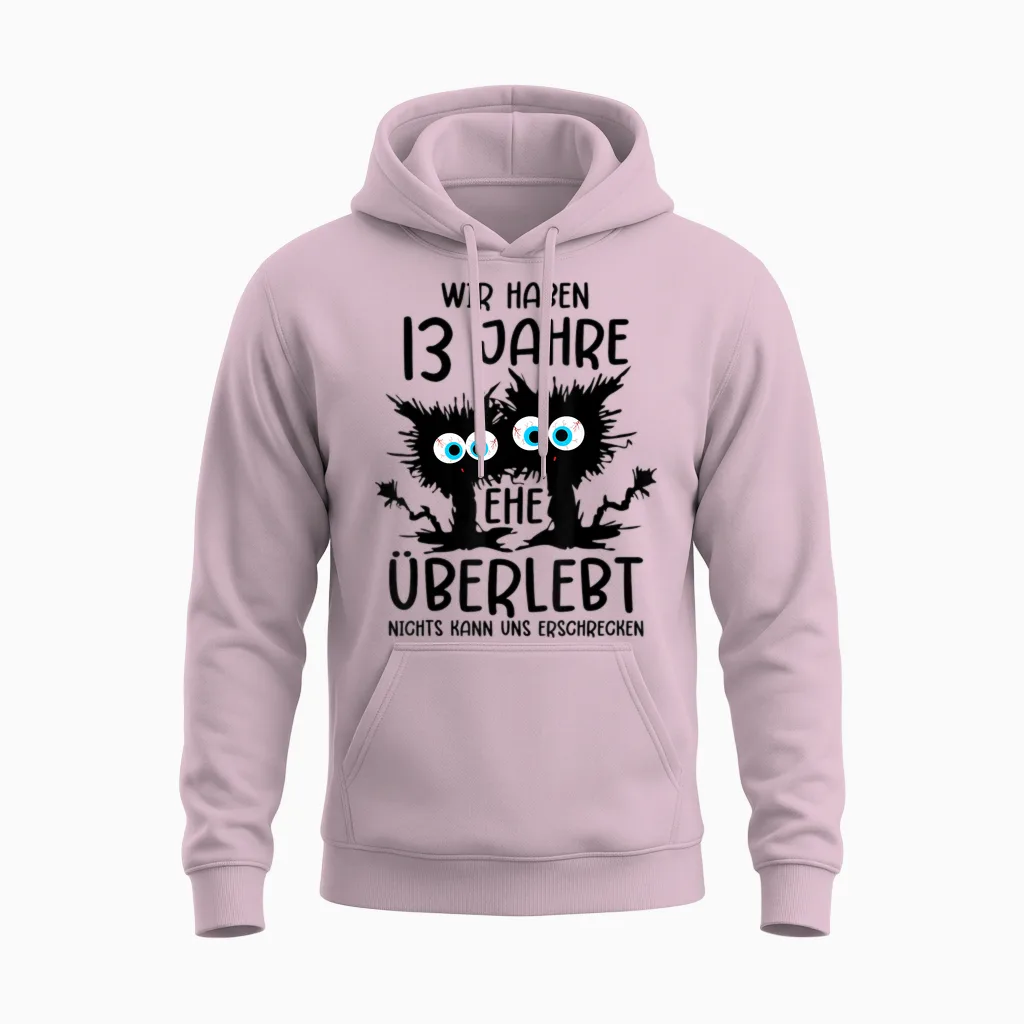 13 Years Married Violet Wedding Anniversary T-Shirt, Gray Unisex Hoodie in Light Pink