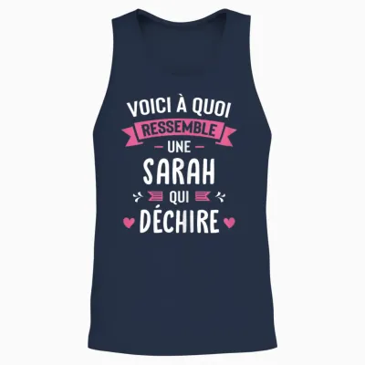 Woman Humour Personalised Gift Sarah Qui Déchire T-Shirt, Black, Female X-Small Unisex Tank Top - Navy