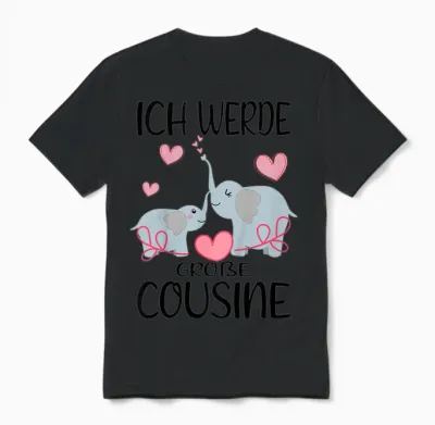 Kinder Bald Große Cousine 2026 Elefanten - Ich Werde Große Cousine Unisex T-Shirt - Black