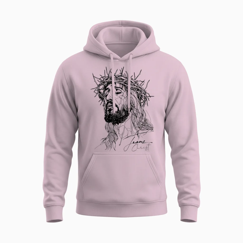 Visit the Aesthetic God Apparel - Jesus Dornenkrone - Jesus-Linienzeichnung Kunstwerk T-Shirt (weiß, S) Unisex Hoodie in Light Pink