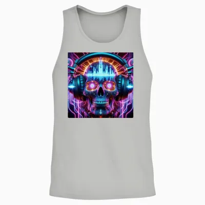 Futuristic Dj Skull Unisex Tank Top - Ash