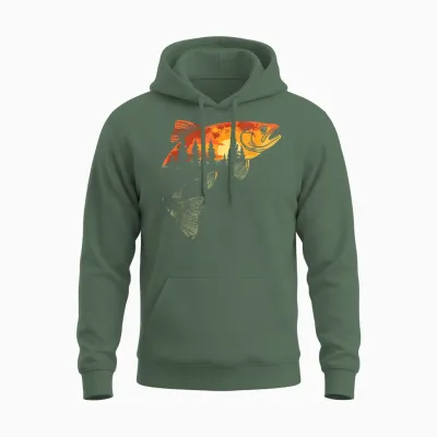Fishing, Trout, Fly Fishing, Angler Fisherman, Nature Forest Unisex Hoodie - Military Green