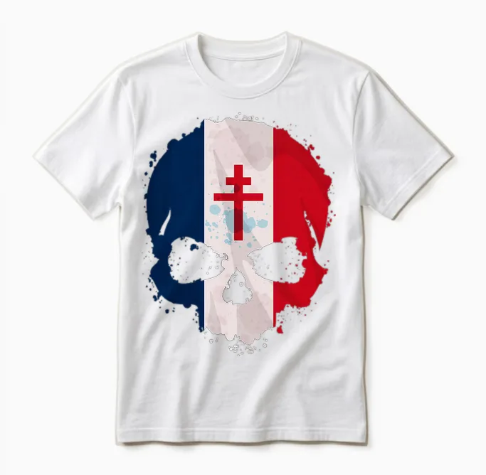 Croix De Lorraine Drapeau Français Cadeau Patriote Français T-Shirt Haut De Gamme Unisex T-Shirt in White