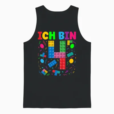 Children's T-Shirt with German Text "ich Bin 4 Building Blocks" 4th Birthday Boy Building Blocks, Black Unisex Tank Top - Black