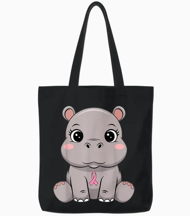Ruban Rose Hippopotame Espoir Tote Bags in Black