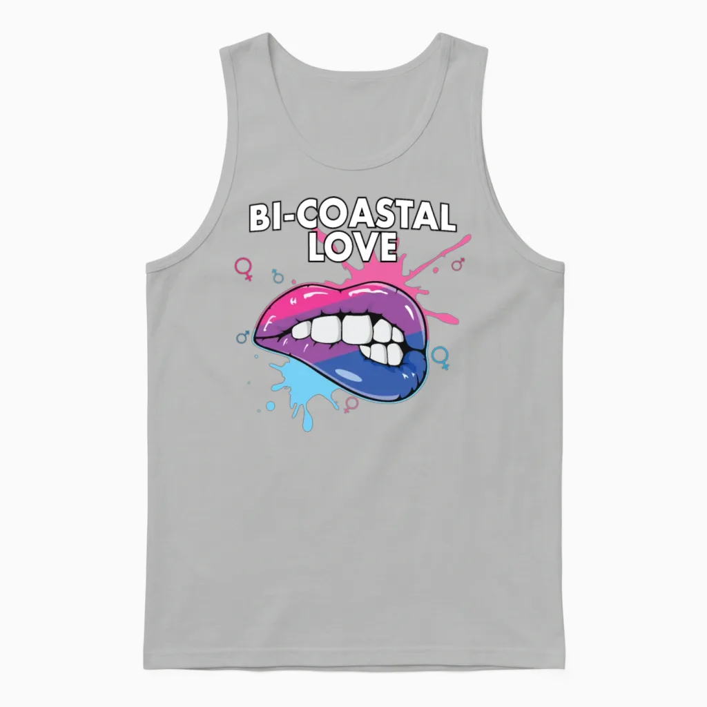 Bi-Coastal Love Bisexual Rainbow Pride Bisexuality Unisex Tank Top in Ash