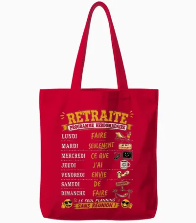 Cadeau Retraité Homme Drole Retraite Programme Hebdomadaire Tote Bags - Red