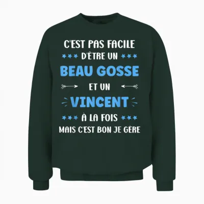 Beau Gosse Super Vincent Boy Funny Name Vincent T-Shirt, Black, S Unisex Sweatshirt - Forest