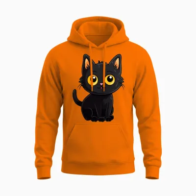 Black Cat Unisex Hoodie - Safety Orange