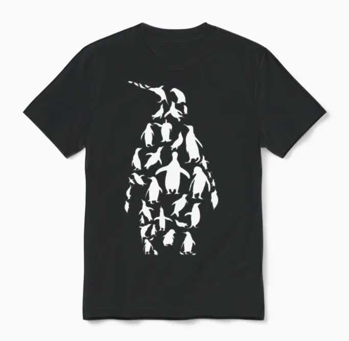 Penguin Penguins Silhouette Unisex T-Shirt in Black