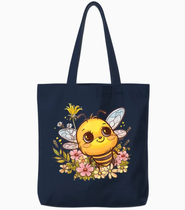 Niedliche Biene Mit Blumen I Kids Bee Tote Bags in Navy