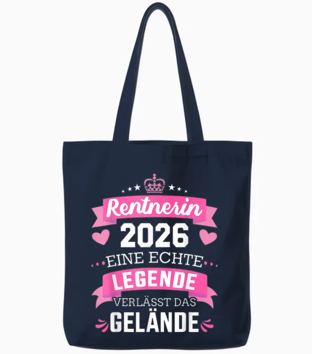 T-Shirt with German Text "rentnerin 2026 Eine Echte Legende Verlässt Das Gelände" [german Tote Bags in Navy
