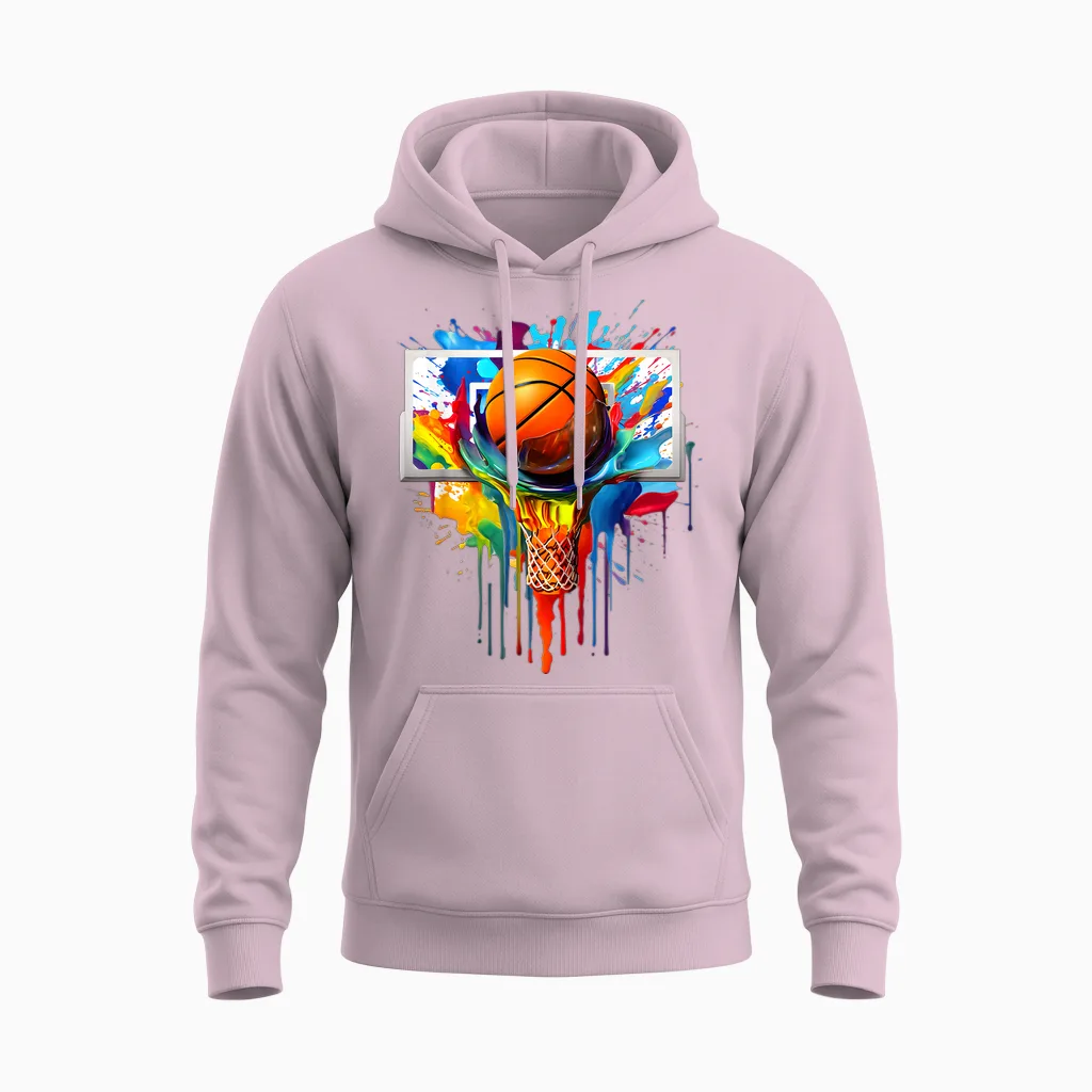 Colorful Basketball Tie Dye Color Splash Hoop Net Slam Dunk Unisex Hoodie in Light Pink