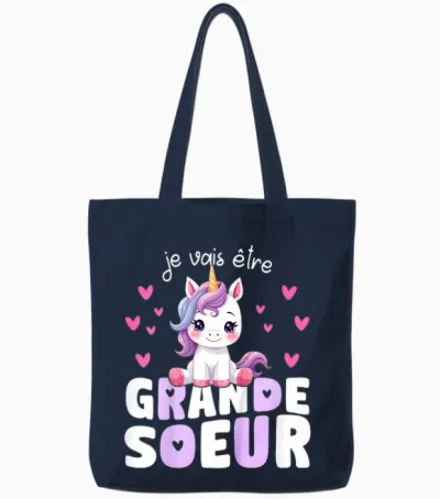 I Will Be Big Sister Unicorn Announcement Pregnancy Sister Tote Bags - Navy