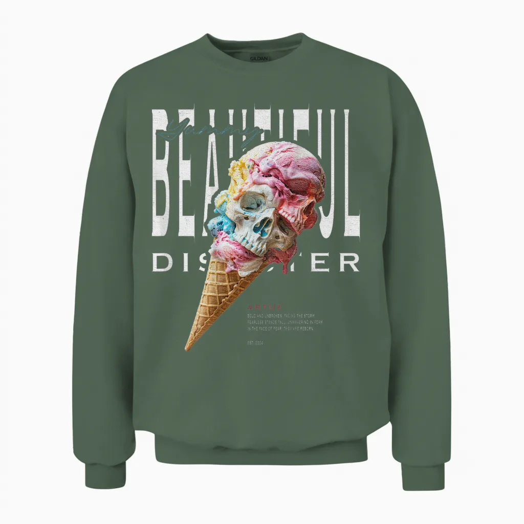 Urban Hip Hop Y2k Vintage Retro Backprint Streetwear Ice Unisex Sweatshirt in Military Green