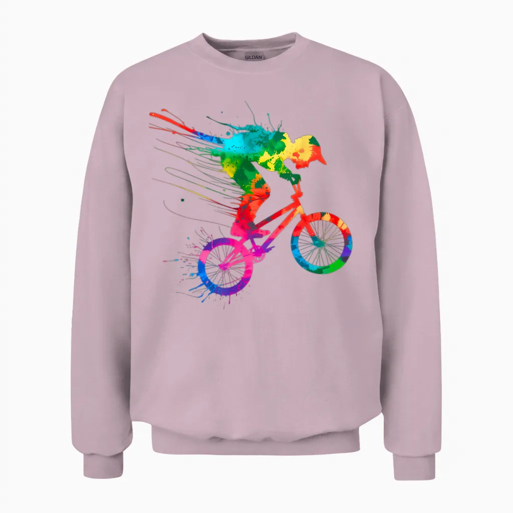 Bmx Bike Stunt Rider Boys Children Cool Bmx Stunt Unisex Sweatshirt in Light Pink