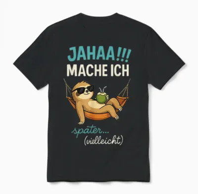 Jahaa Mache Ich Später Vielleicht Quote Funny Ironisch Unisex T-Shirt - Black