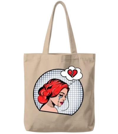 Pop Art Girl Crying T-Shirt, Retro Comic Tote Bags - Natural