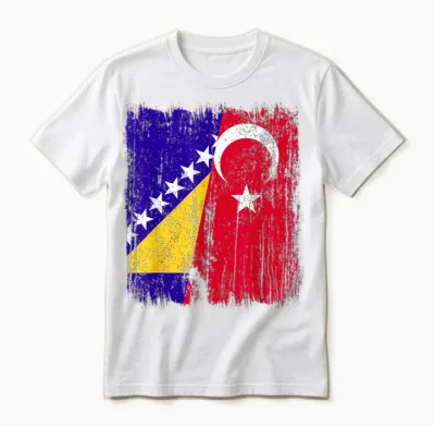 Bosnien Und Herzegowina Türkei Halbflagge Bosnisch Türkisch Unisex T-Shirt - White