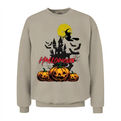 Halloween Pumpkin Witch Ghost Art Unisex Sweatshirt - Sand