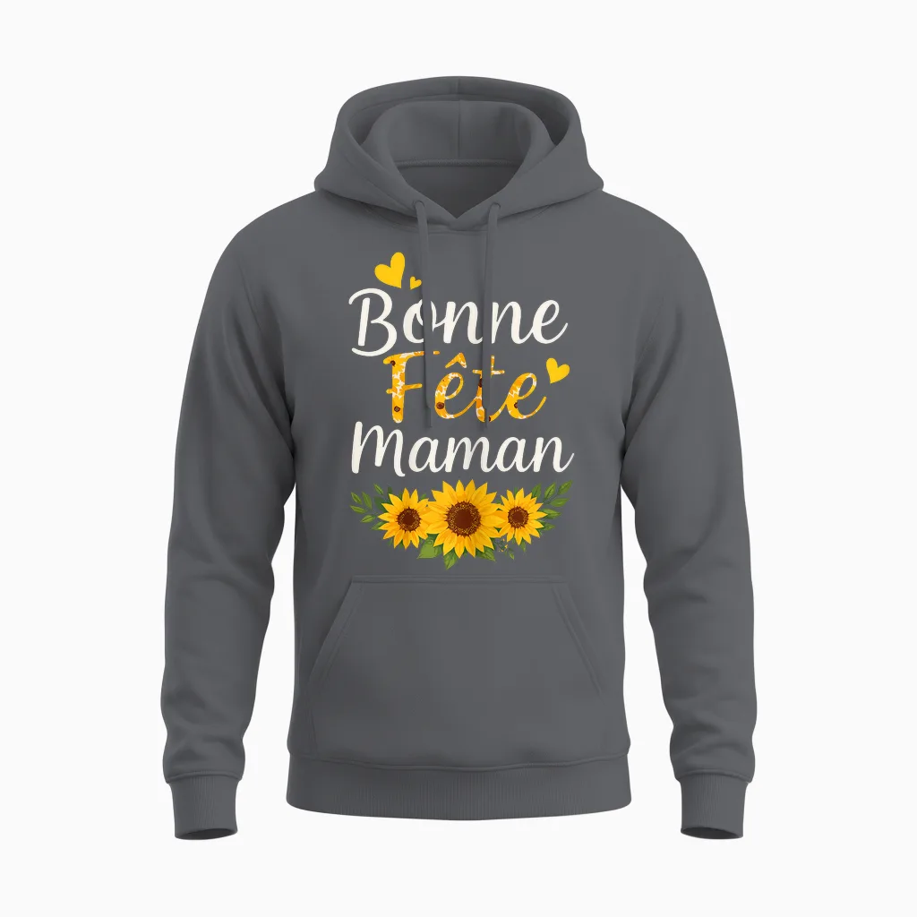 Bonne FĂȘte Maman Tournesols â Cadeau FĂȘte Des MĂšres Unisex Hoodie in Charcoal