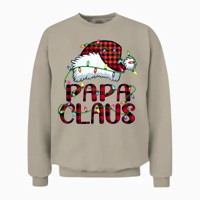 Papa Claus Shirt Christmas Lights Pajama Family Matching Unisex Sweatshirt - Sand