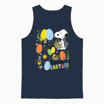 Snoopy & Woodstock Merry Easter Grid Unisex Tank Top - Navy