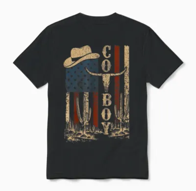 Western Country Rodéo Rétro Cowboy Pour Homme Et Adolescent Unisex T-Shirt - Black